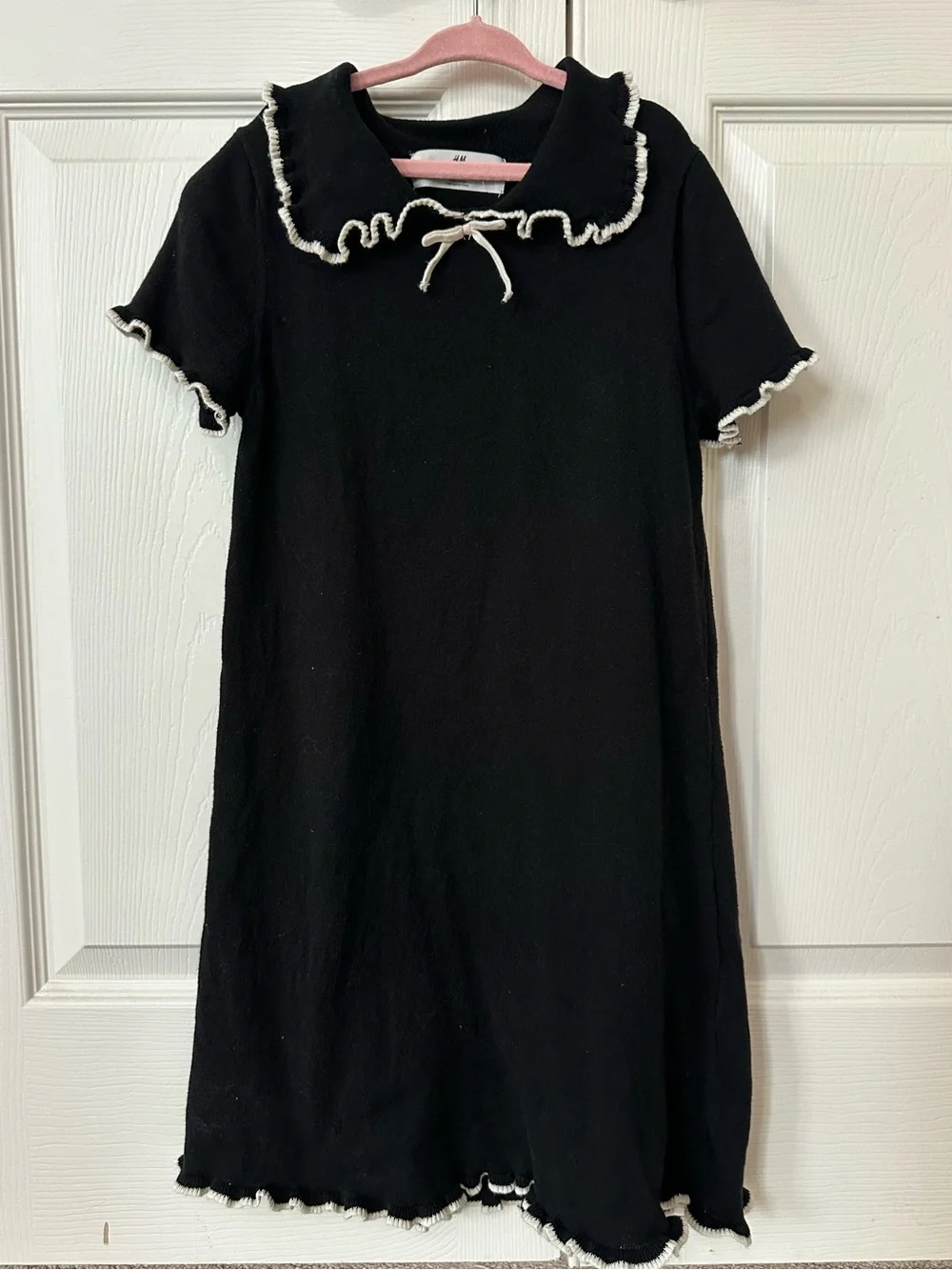 H&M Black Knit Girls' Dress with Cream Ruffle Trim